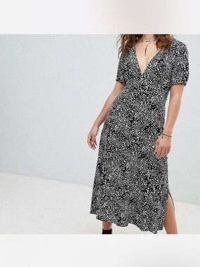 Free People Black & White Printed Midi Dress